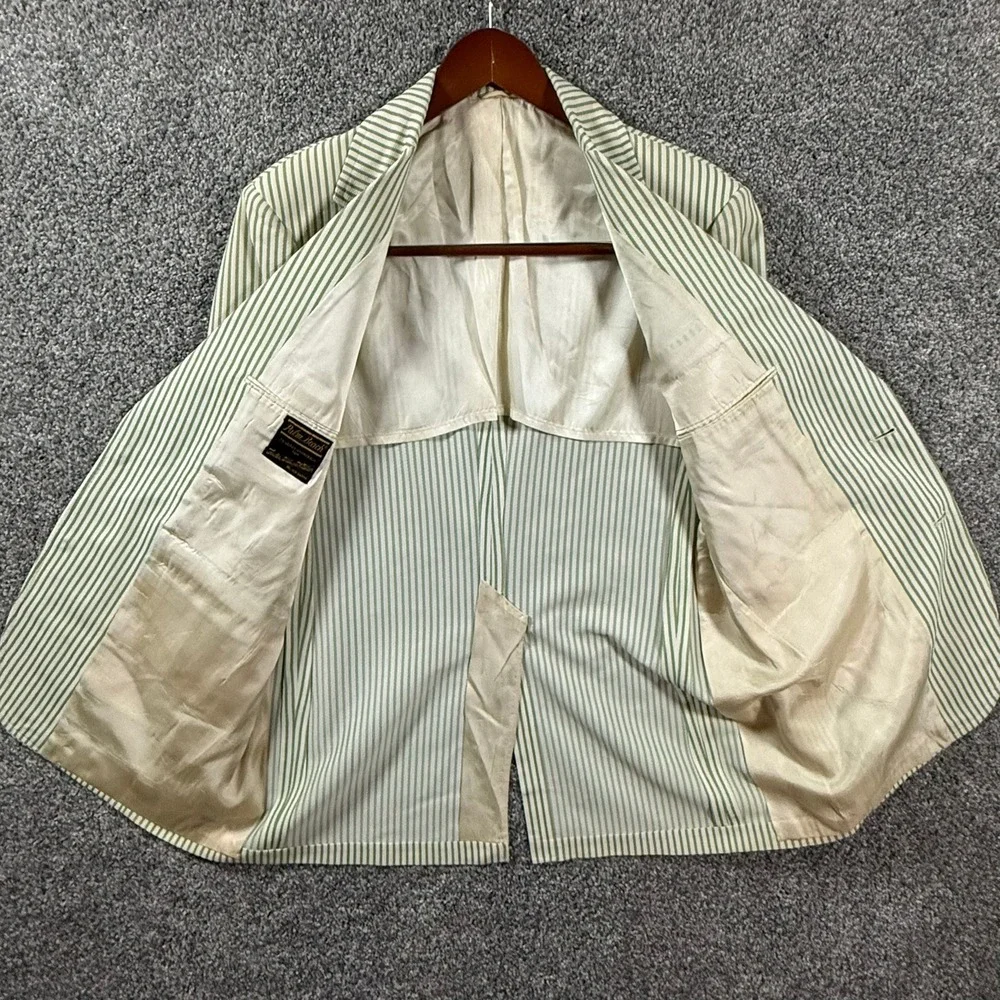 Palm Beach Vintage Mens 42R Blazer Green White Striped Sport Coat